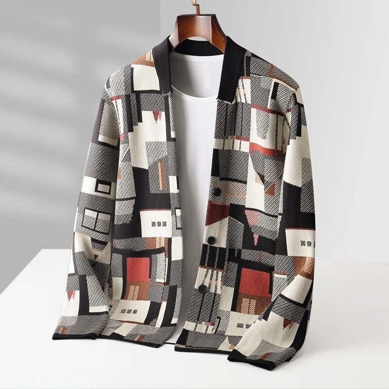 Abstract Wool Knit Cardigan