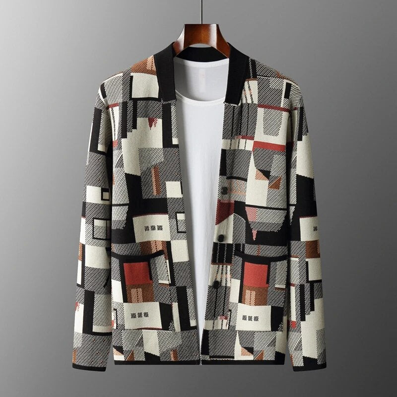 Abstract Wool Knit Cardigan