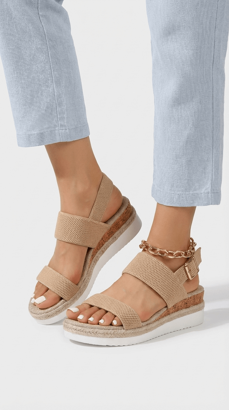 Women's Buckle Strap Platform Sandal Beige