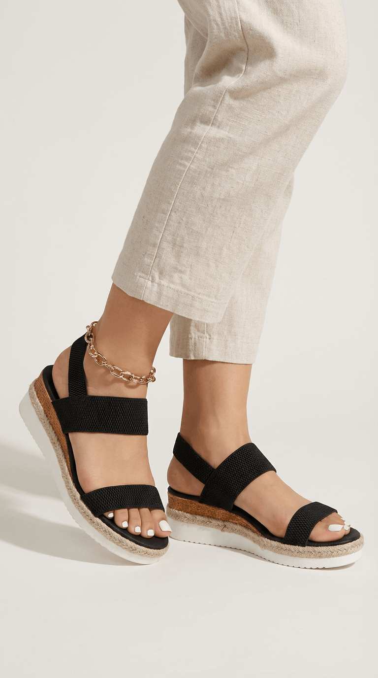 Women's Elastic Strap Platform Sandal Black